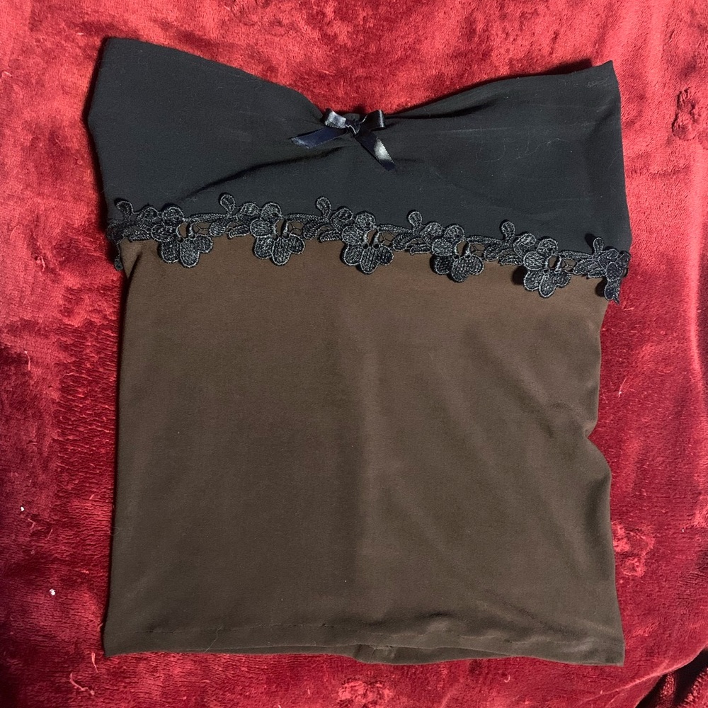 Brown and black strapless top - Picture 2 of 4